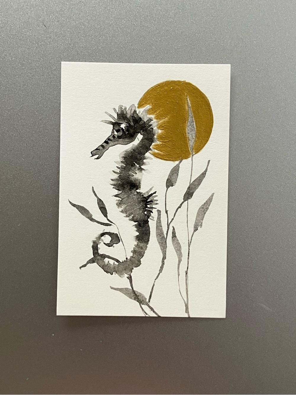 ORIGINAL seahorse ocean life painting nautical seascape art miniature realism US